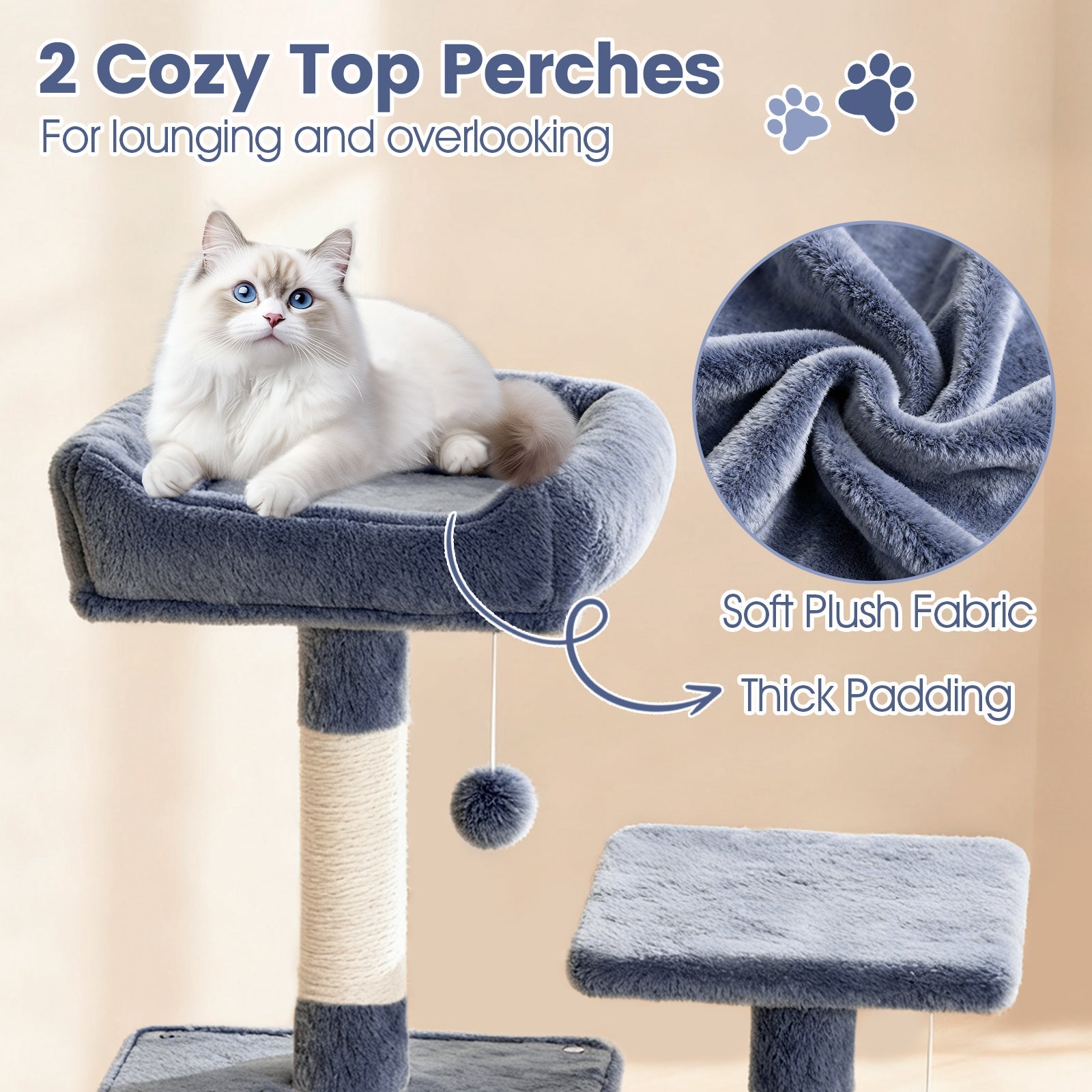 66 Inch Tall Cat Tree Multi-Level Cat Tower with 2 Condos Sisal Scratching Posts