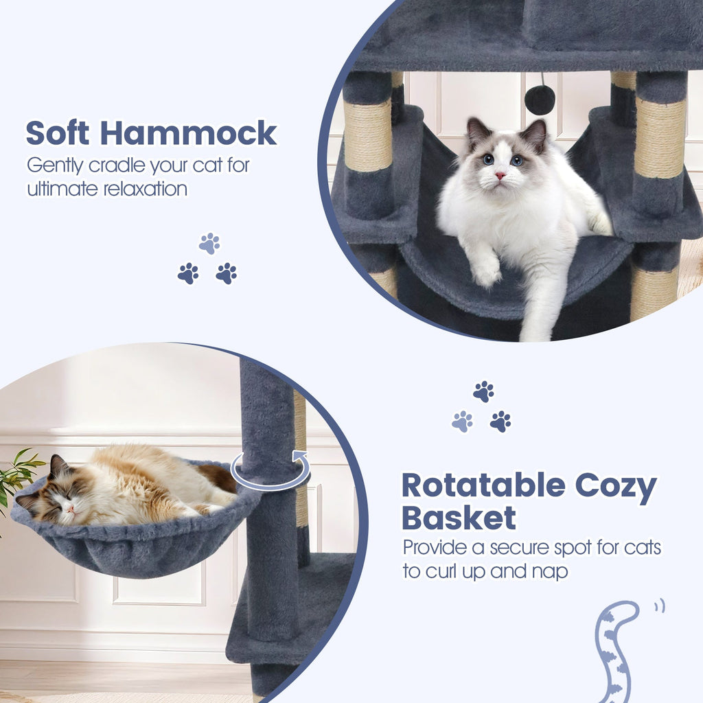 66 Inch Tall Cat Tree Multi-Level Cat Tower with 2 Condos Sisal Scratching Posts