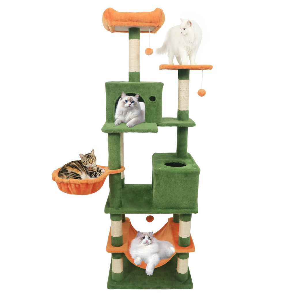 66 Inch Tall Cat Tree Multi-Level Cat Tower with 2 Condos Sisal Scratching Posts