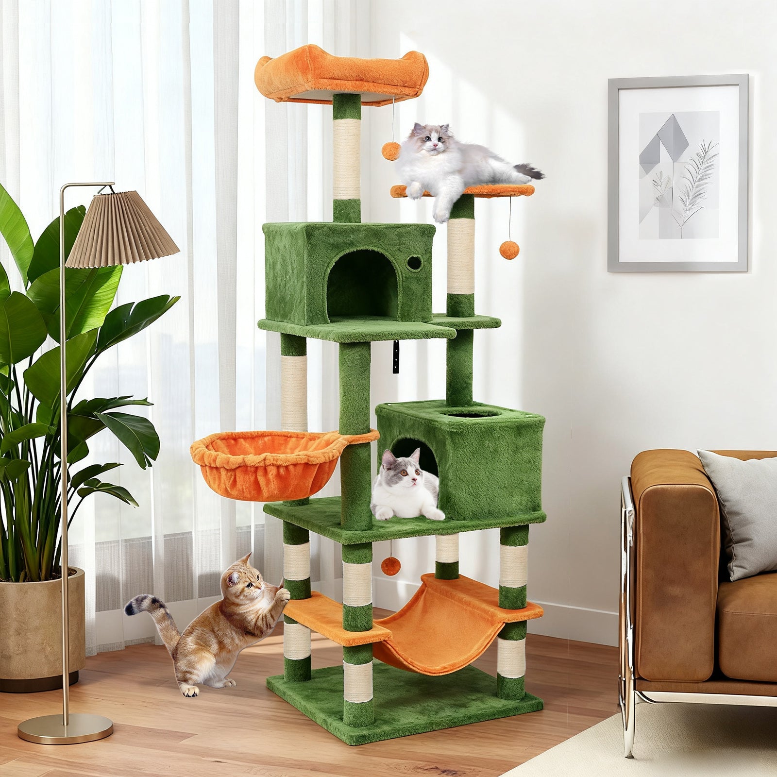 66 Inch Tall Cat Tree Multi-Level Cat Tower with 2 Condos Sisal Scratching Posts