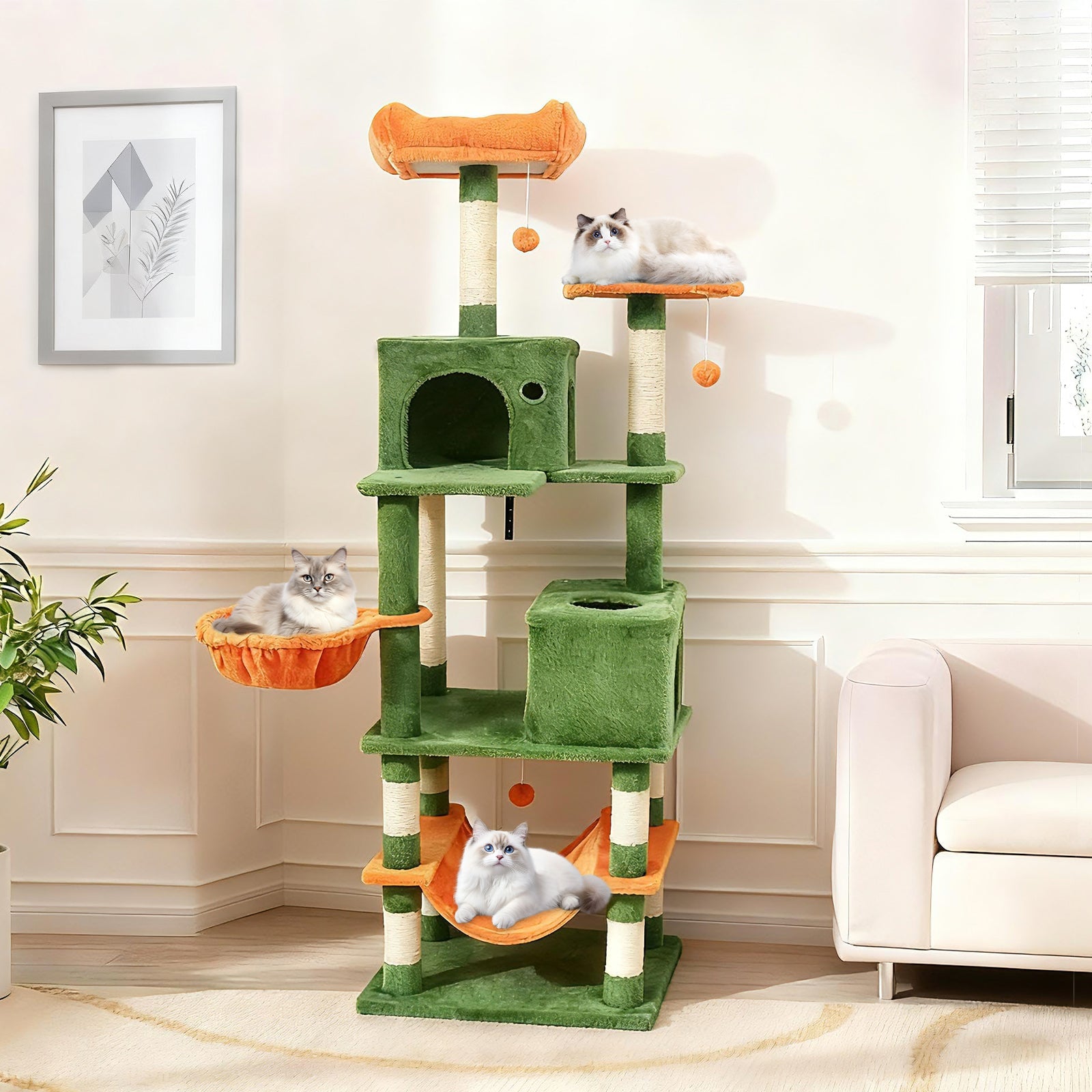66 Inch Tall Cat Tree Multi-Level Cat Tower with 2 Condos Sisal Scratching Posts