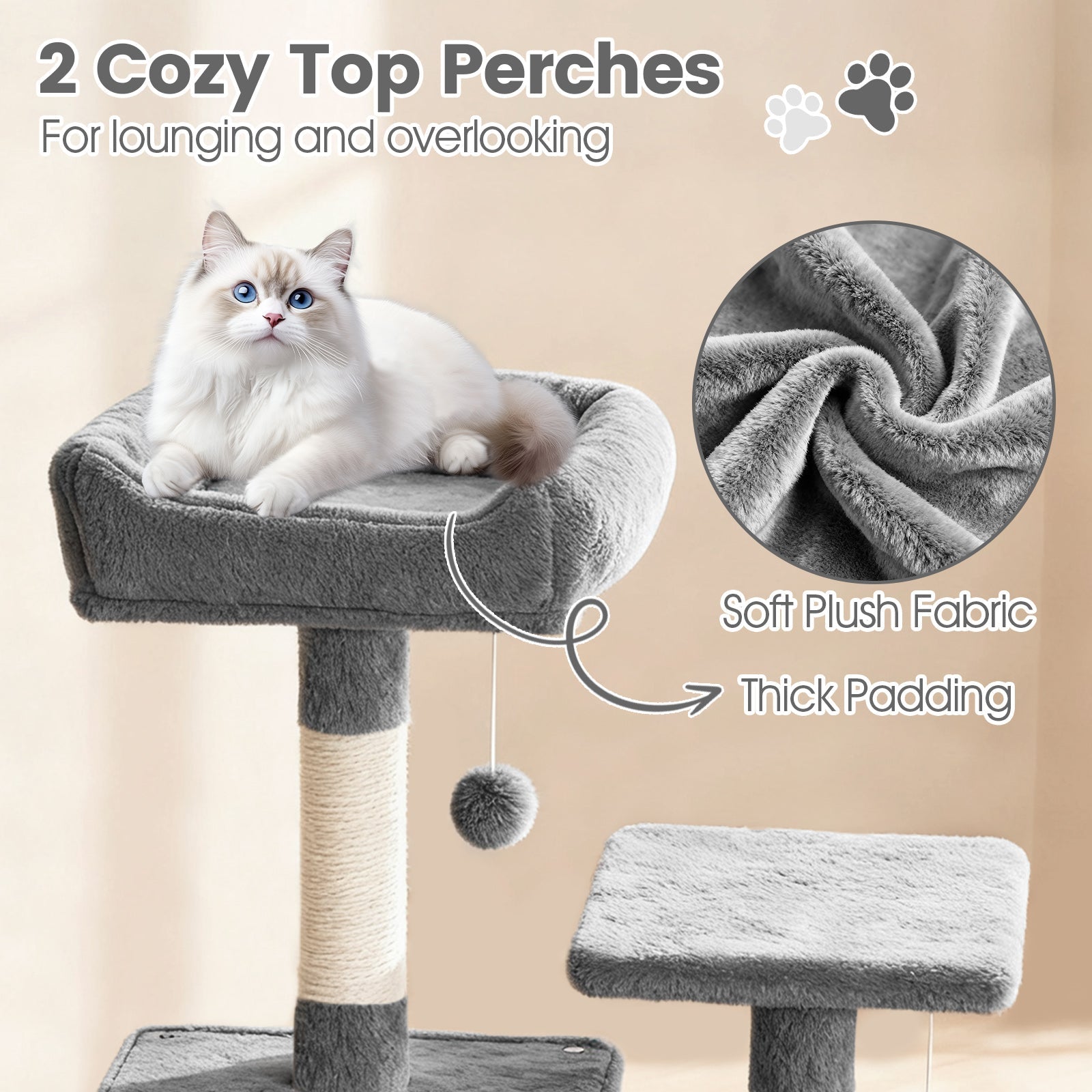 66 Inch Tall Cat Tree Multi-Level Cat Tower with 2 Condos Sisal Scratching Posts