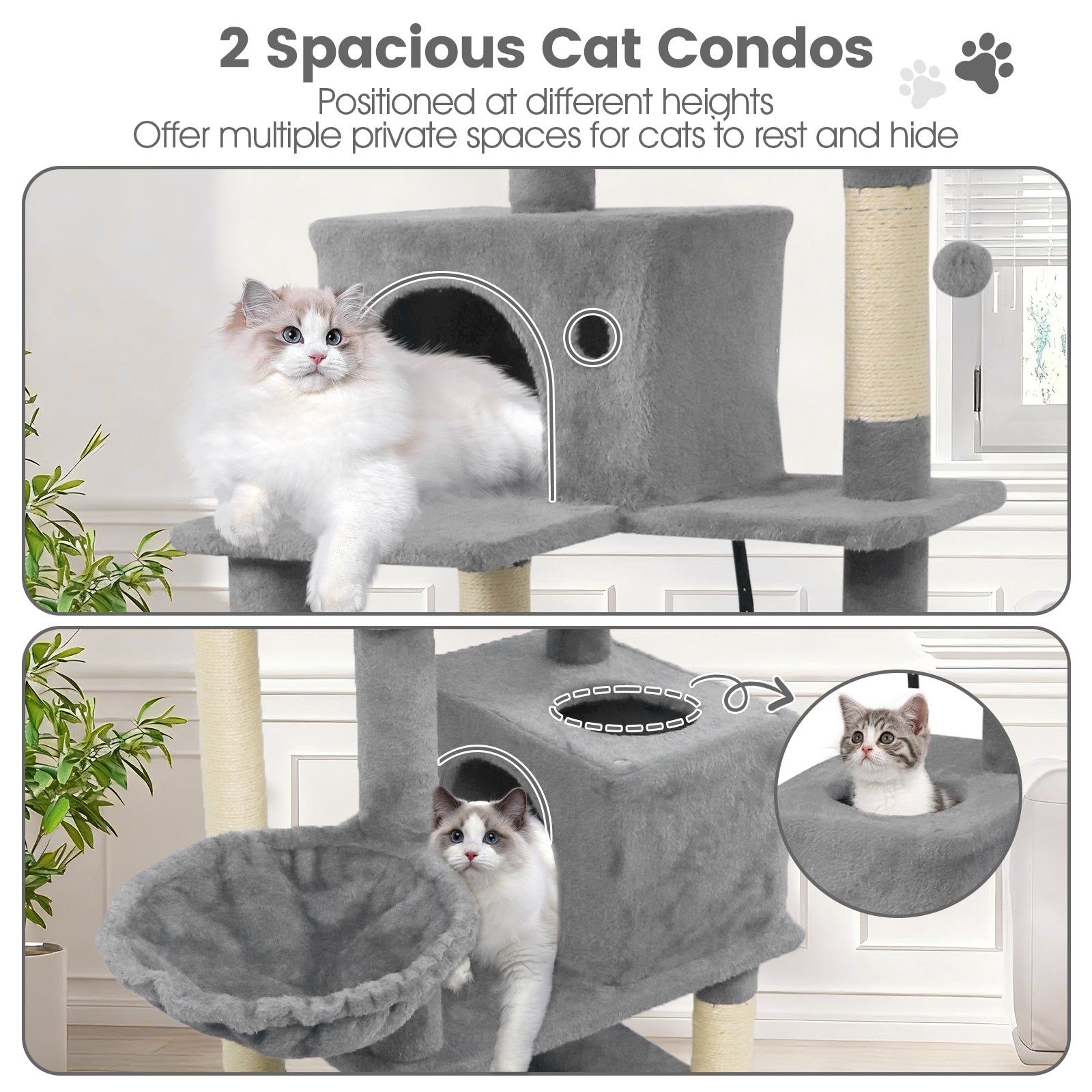 66 Inch Tall Cat Tree Multi-Level Cat Tower with 2 Condos Sisal Scratching Posts