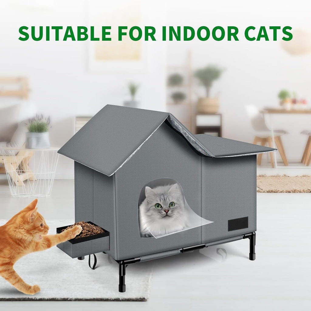 Insulated Weather-Resistant Cat Shelter with Heating Pad