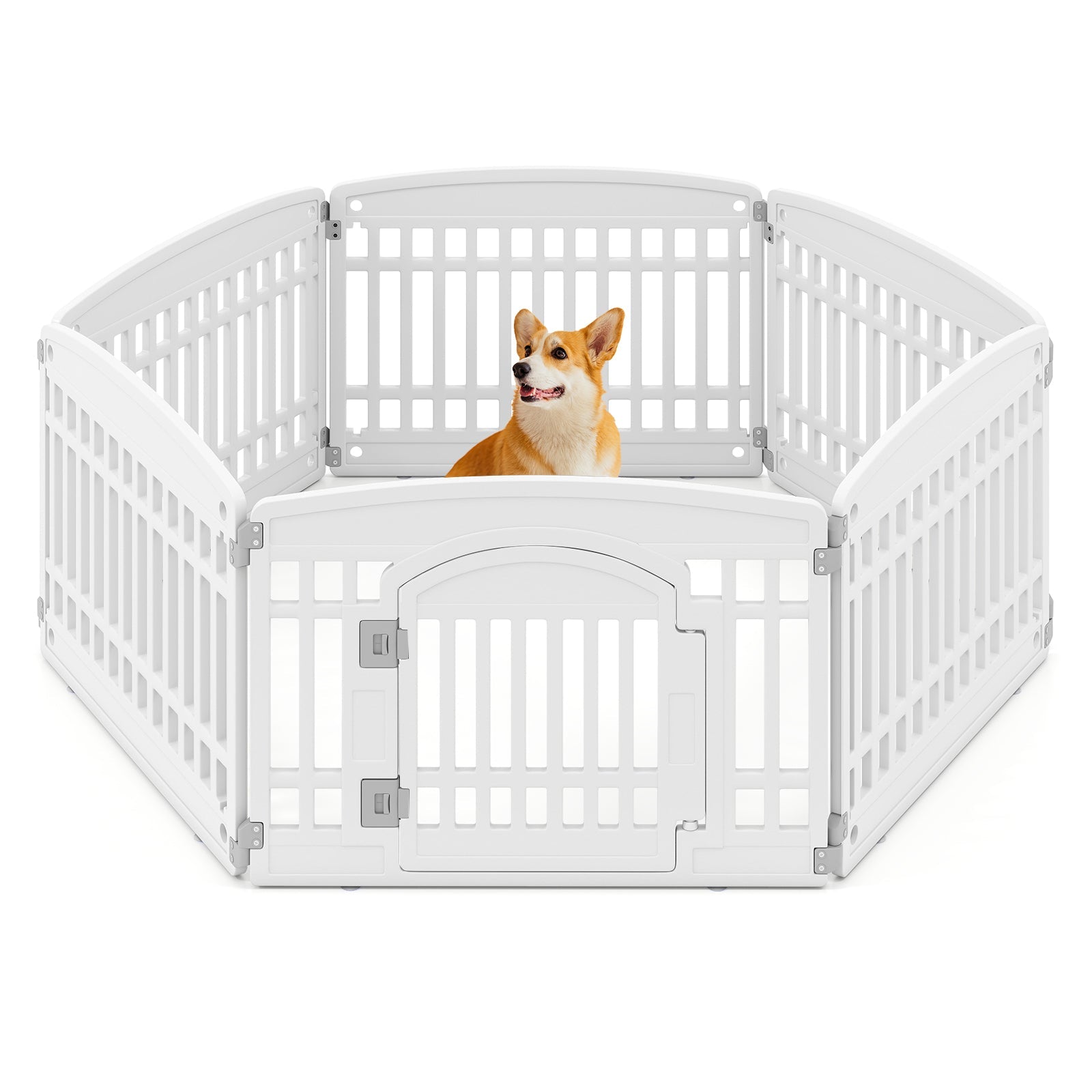 6-Panel Plastic Dog Playpen 24 Inch Indoor Outdoor Pet Fence with Locking Door-White