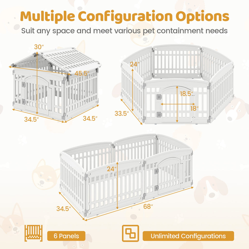 6-Panel Plastic Dog Playpen 24 Inch Indoor Outdoor Pet Fence with Locking Door-White