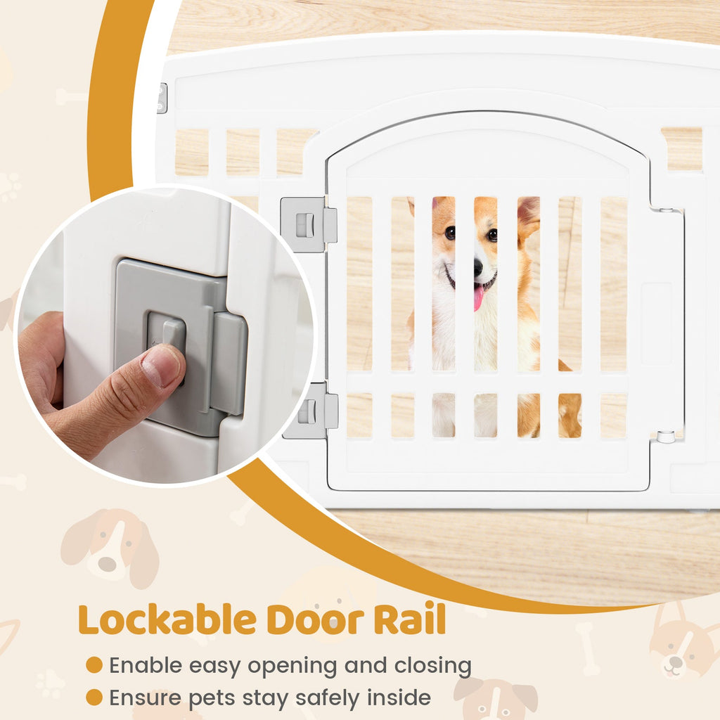 6-Panel Plastic Dog Playpen 24 Inch Indoor Outdoor Pet Fence with Locking Door-White
