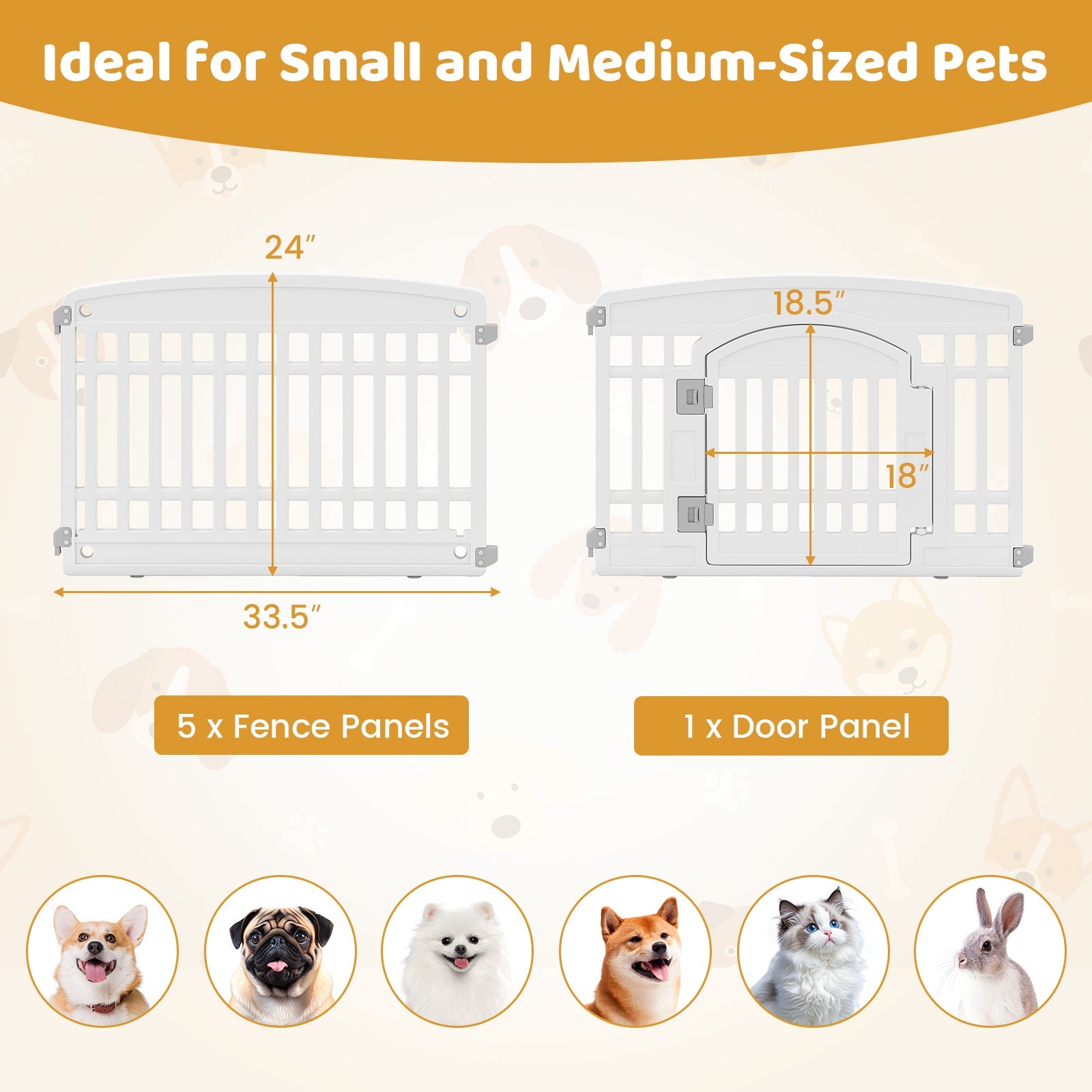 6-Panel Plastic Dog Playpen 24 Inch Indoor Outdoor Pet Fence with Locking Door-White
