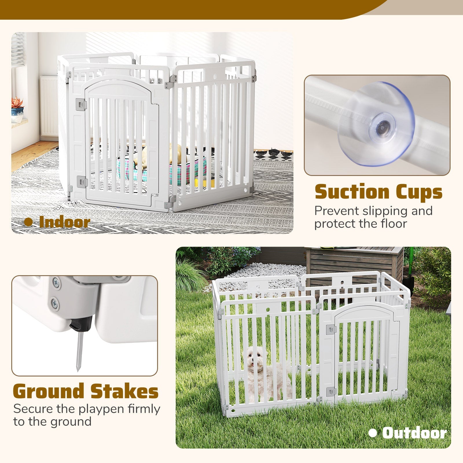 6-Panel Tall Dog Playpen Foldable Pet Fence with Locking Door-White
