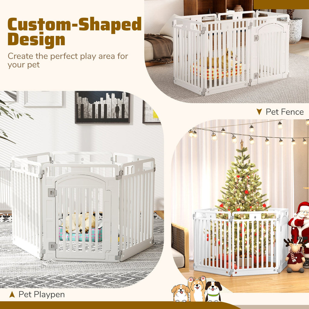 6-Panel Tall Dog Playpen Foldable Pet Fence with Locking Door-White