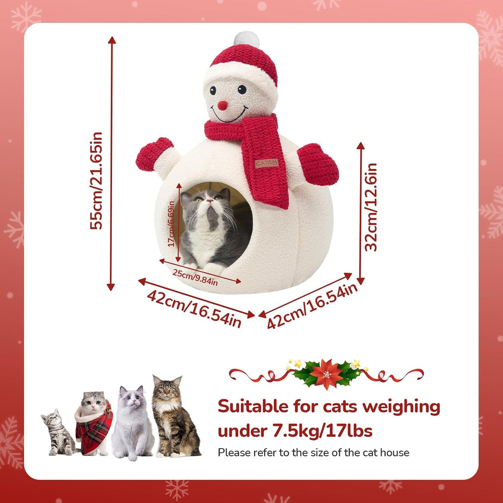 Christmas Snowman Cat Cave Bed – Cozy Indoor Pet Hideaway