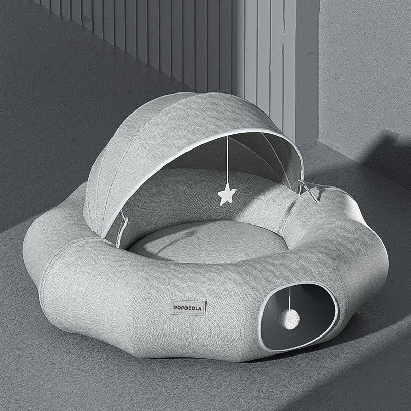 Round Cat Tunnel Nest Bed With Partial Cover And Summer Mat