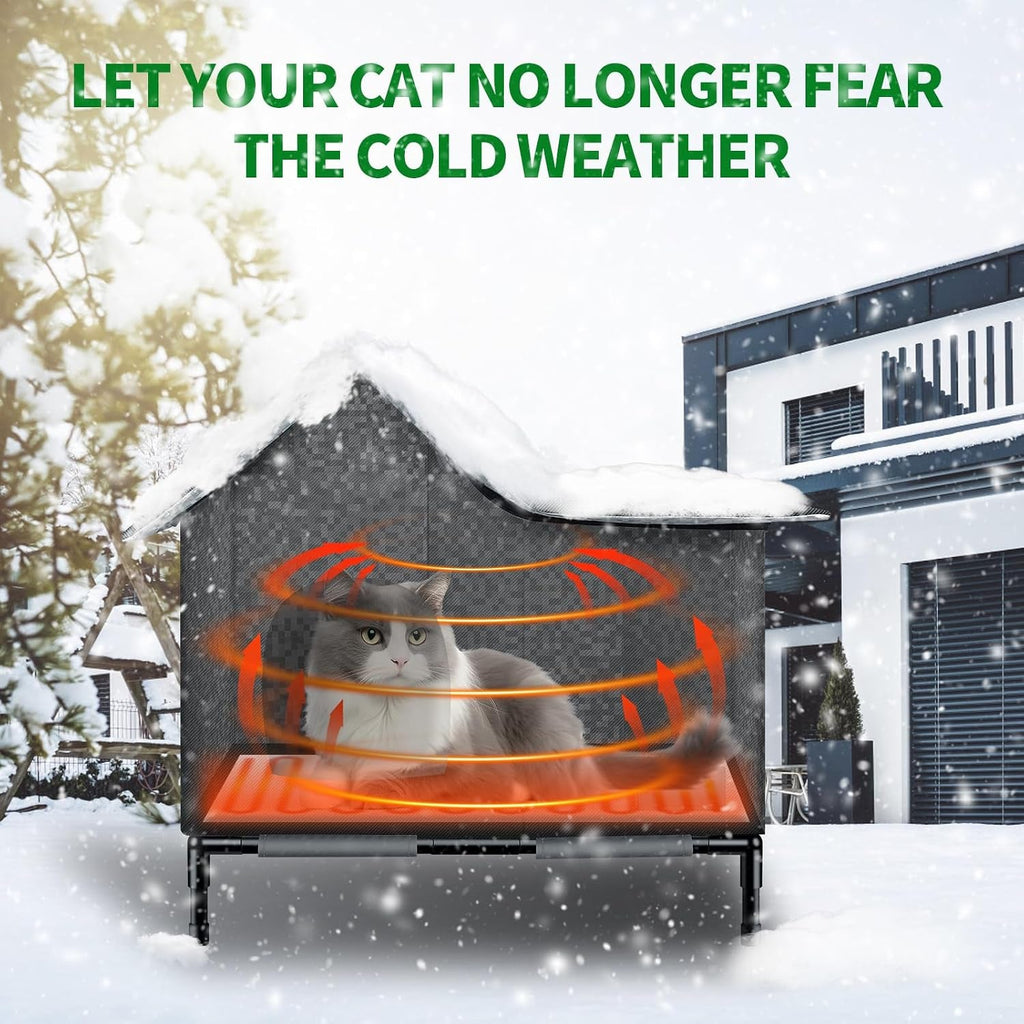 Insulated Weather-Resistant Cat Shelter with Heating Pad