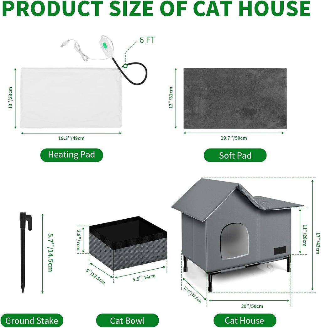 Insulated Weather-Resistant Cat Shelter with Heating Pad