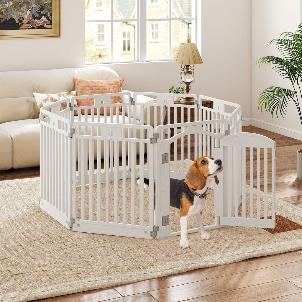 8-Panel Tall Plastic Dog Fence Indoor Outdoor Puppy Pen with Locking Door-White