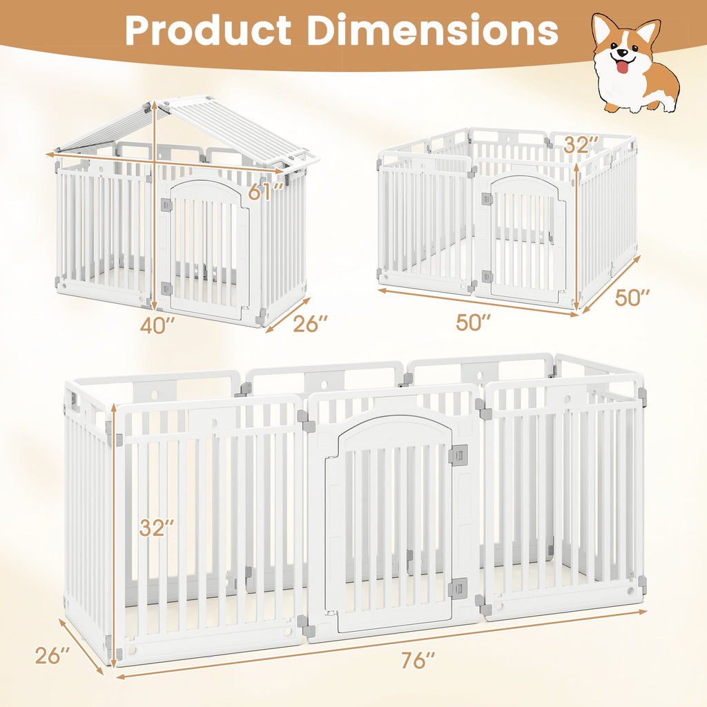 8-Panel Tall Plastic Dog Fence Indoor Outdoor Puppy Pen with Locking Door-White