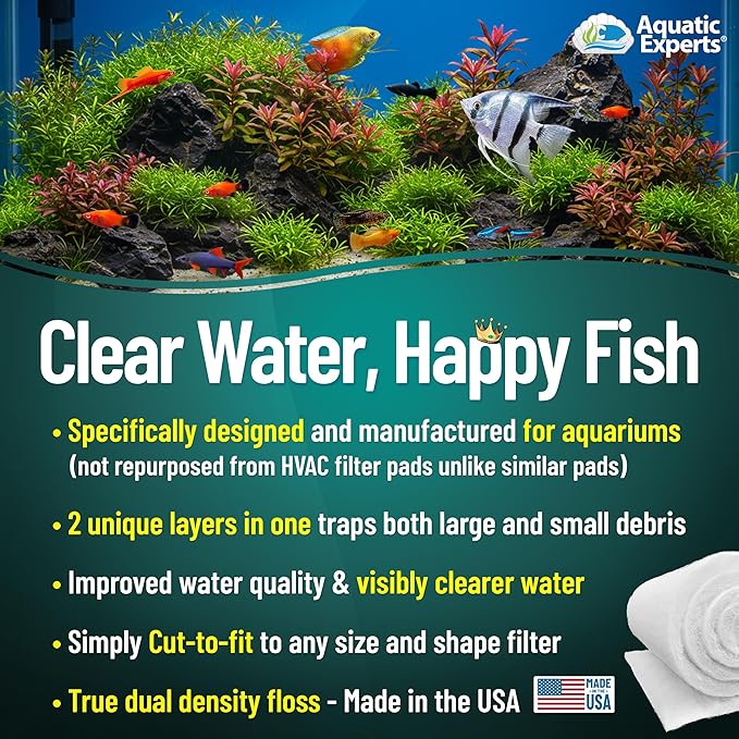 Aquatic Experts Aquarium Filter Floss for Fish Tank Filters - FilterFirst Aquarium Filter Pad - Media Roll for Crystal Clear Water, 3/4" - 1" Thick (18 Inch Wide, 24 Feet Long)