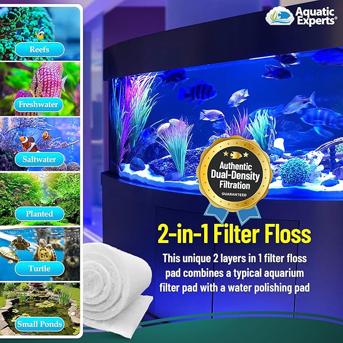 Aquatic Experts Aquarium Filter Floss for Fish Tank Filters - FilterFirst Aquarium Filter Pad - Media Roll for Crystal Clear Water, 12" x 72" by ¾ to ½ Thick
