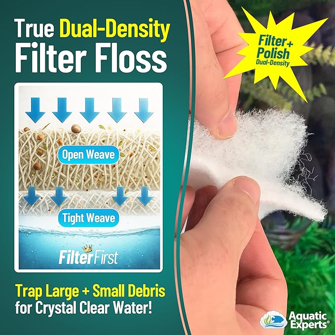 Aquatic Experts Aquarium Filter Floss for Fish Tank Filters - FilterFirst Aquarium Filter Pad - Media Roll for Crystal Clear Water, 3/4" - 1" Thick (18 Inch Wide, 24 Feet Long)