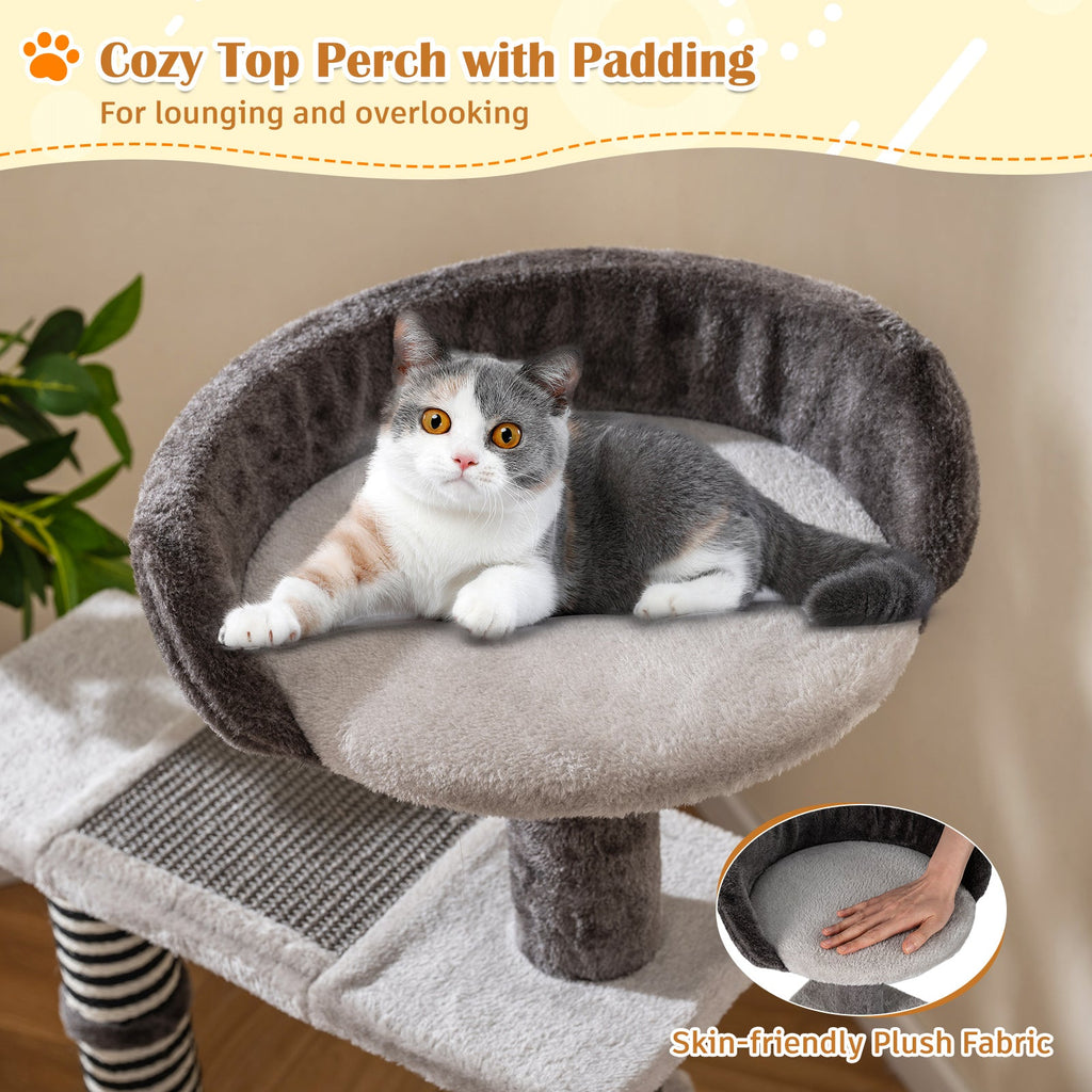 93 CM Tall Cat Tree Kitten Tower with Sisal and Jute Scratching Posts-Gray