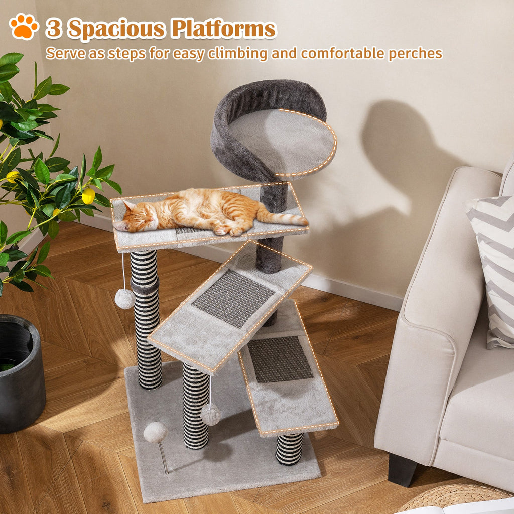 93 CM Tall Cat Tree Kitten Tower with Sisal and Jute Scratching Posts-Gray