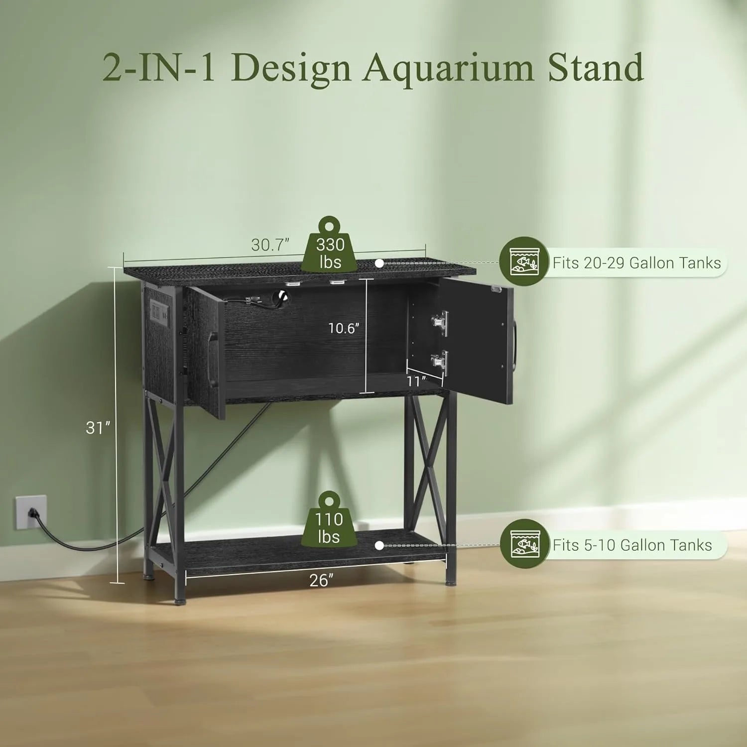 20-29 Gallon Metal Double Aquarium Stand for Fish Tank Accessories, Storage  30.71''L x 12.6''