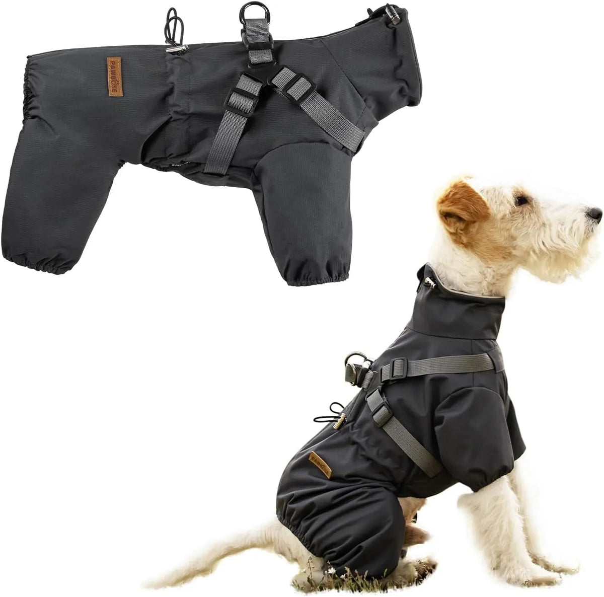 Adjustable Waterproof Dog Raincoat with Harness Reflective 4-Leg Jacket S–5XL