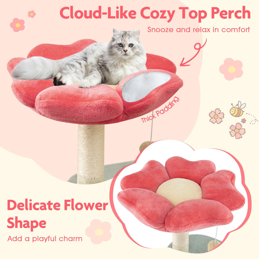49 Inch Tall Multi-Level Aesthetic Floral Kitten Tower with Flower-Shaped Plush Padded Perch-Multicolor