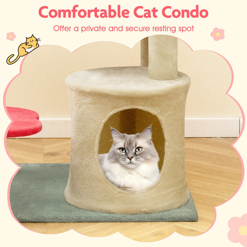 49 Inch Tall Multi-Level Aesthetic Floral Kitten Tower with Flower-Shaped Plush Padded Perch-Multicolor