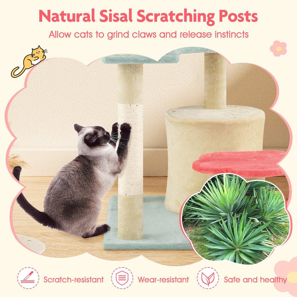 49 Inch Tall Multi-Level Aesthetic Floral Kitten Tower with Flower-Shaped Plush Padded Perch-Multicolor