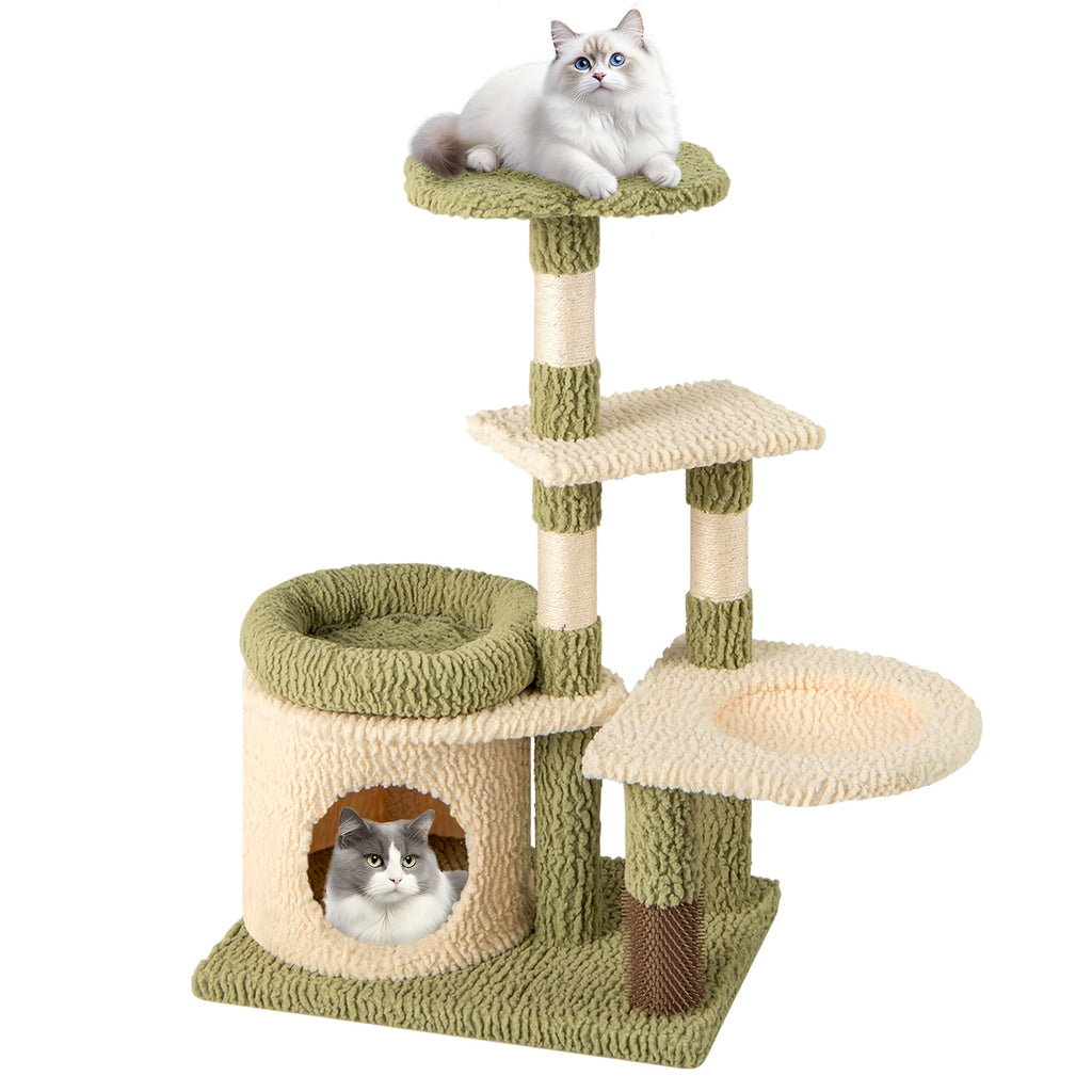 38 Inch Tall Multi-Level Aesthetic Kitten Tower with Condo and Bed-Green