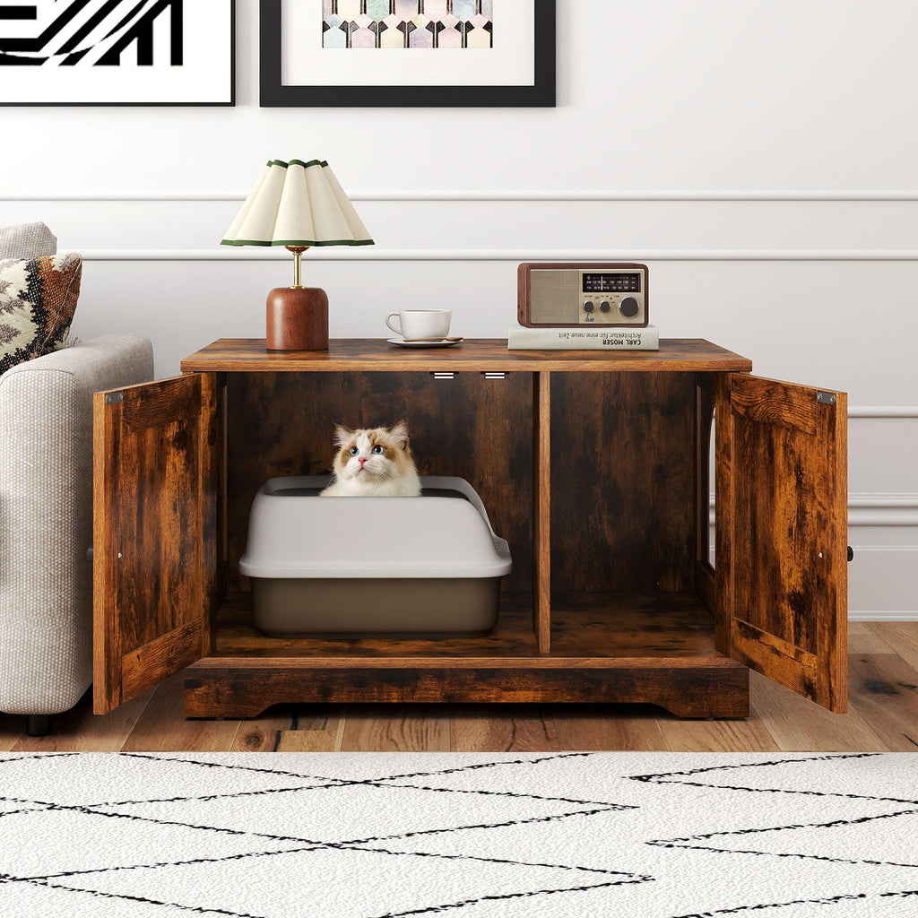 Cat Litter Box Enclosure Furniture Indoor Wooden Cat House End Side Table Nightstand