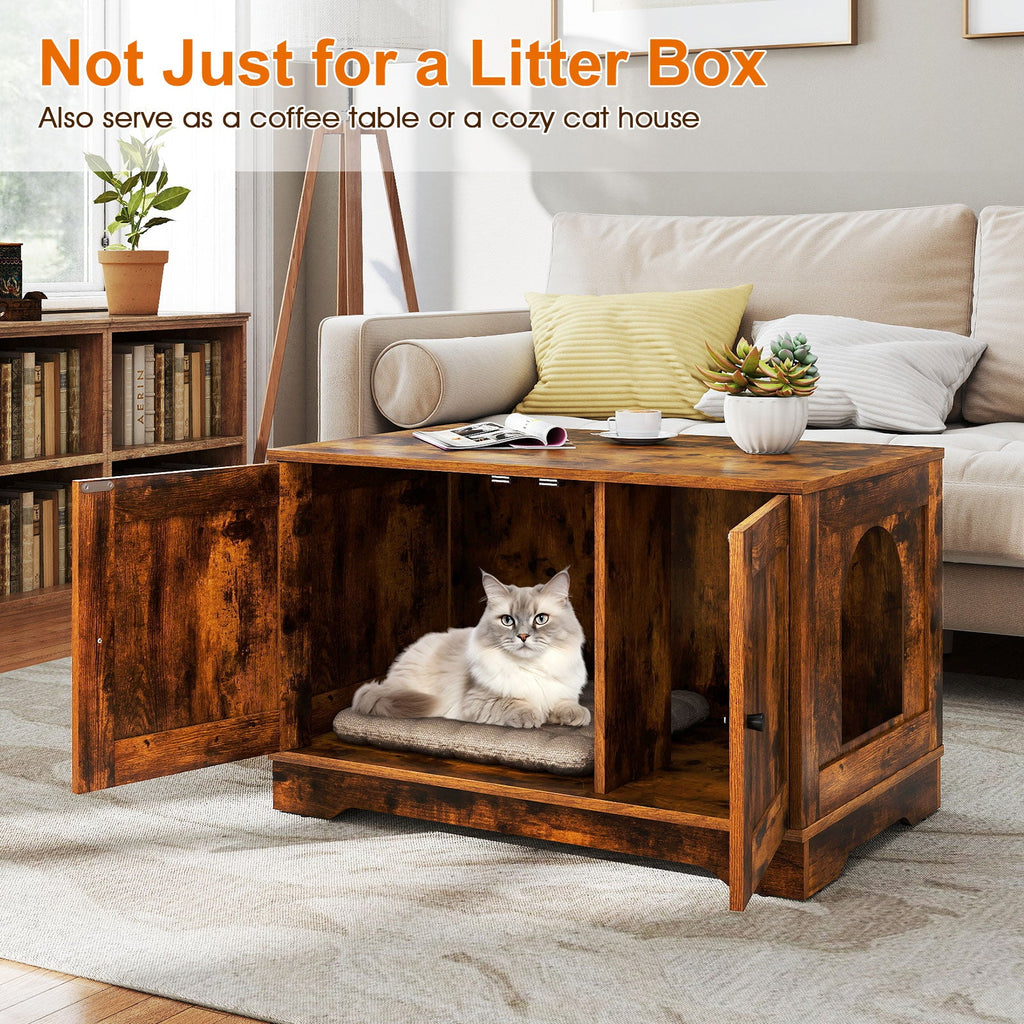 Cat Litter Box Enclosure Furniture Indoor Wooden Cat House End Side Table Nightstand