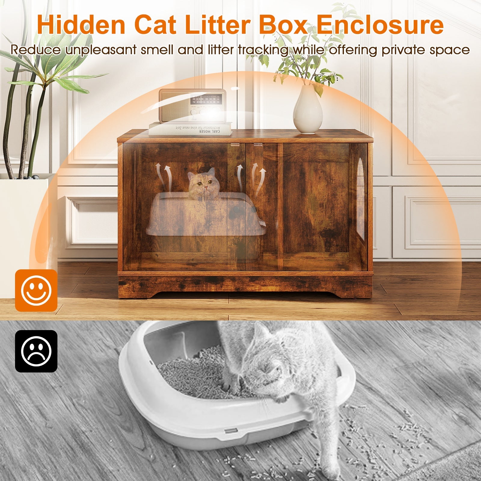 Cat Litter Box Enclosure Furniture Indoor Wooden Cat House End Side Table Nightstand