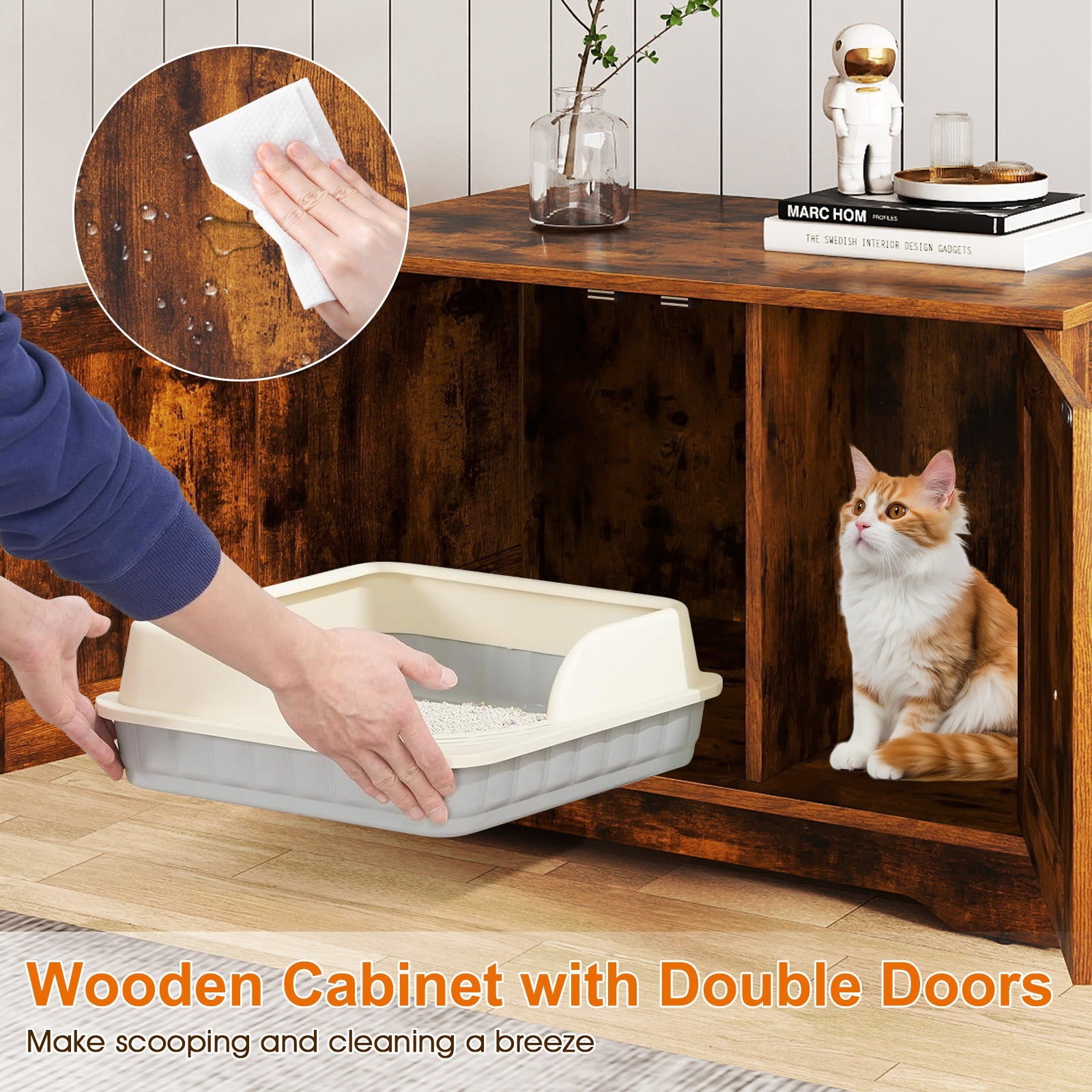 Cat Litter Box Enclosure Furniture Indoor Wooden Cat House End Side Table Nightstand