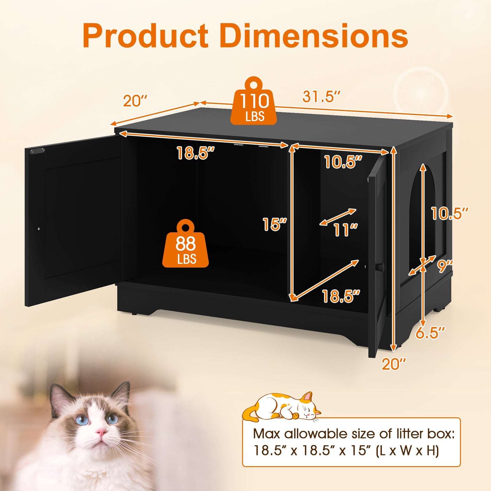 Cat Litter Box Enclosure Furniture Indoor Wooden Cat House End Side Table Nightstand