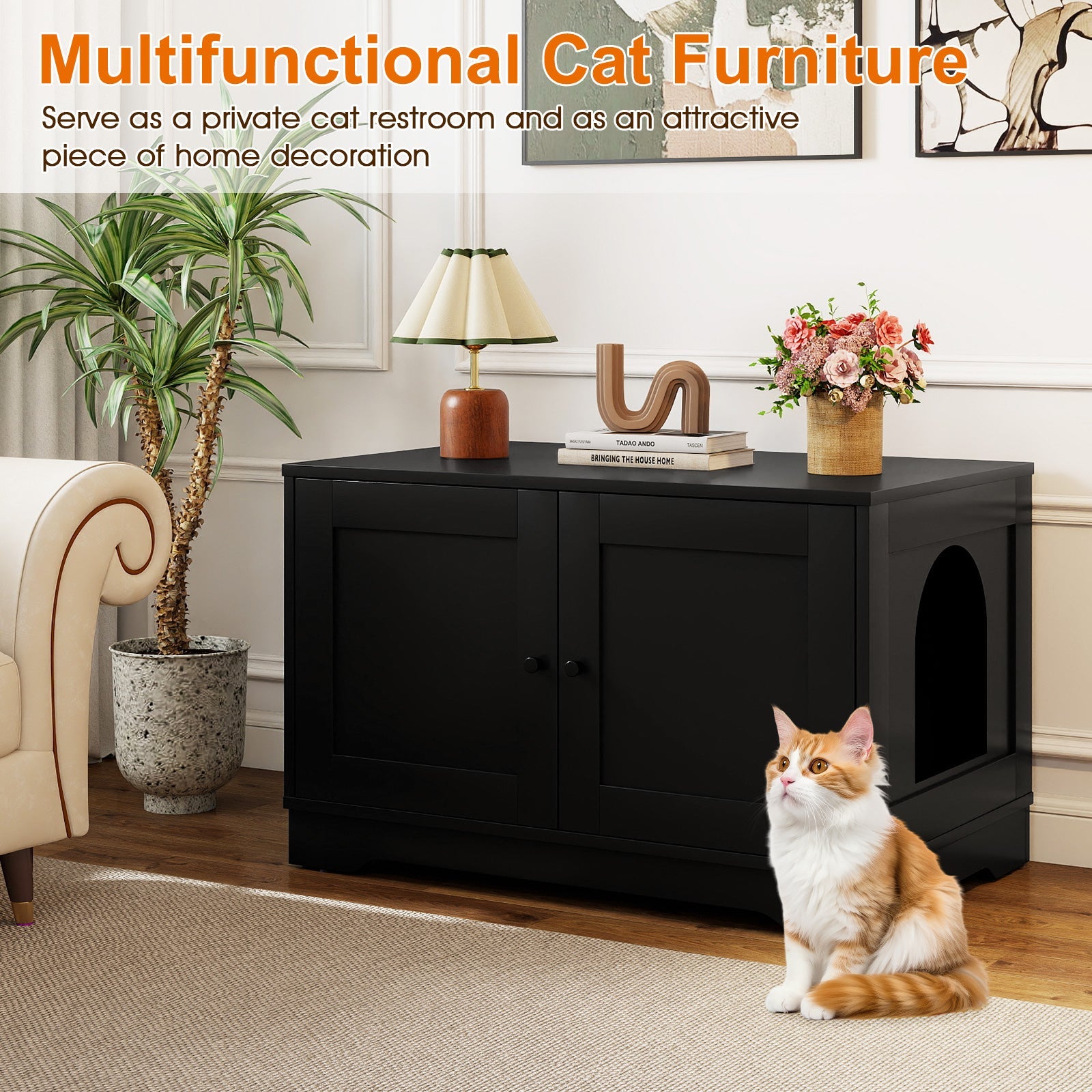 Cat Litter Box Enclosure Furniture Indoor Wooden Cat House End Side Table Nightstand