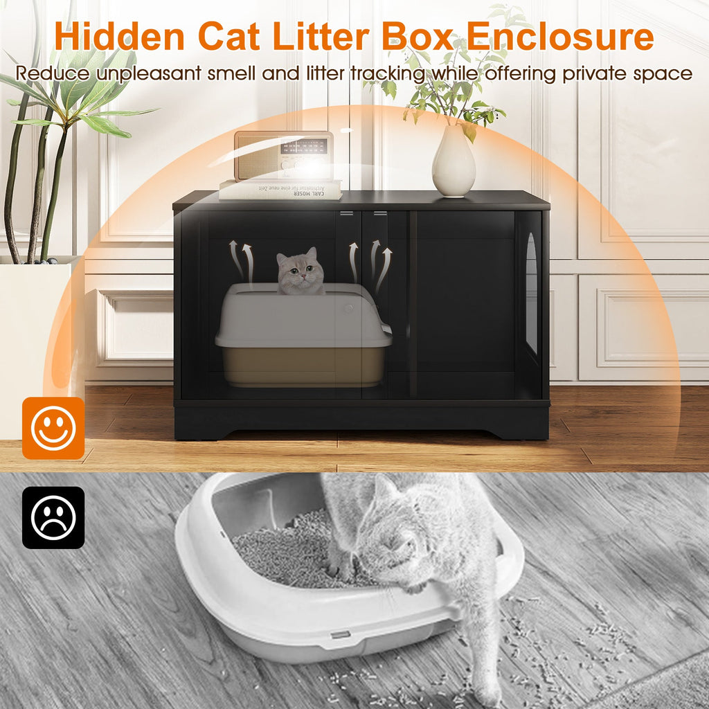 Cat Litter Box Enclosure Furniture Indoor Wooden Cat House End Side Table Nightstand