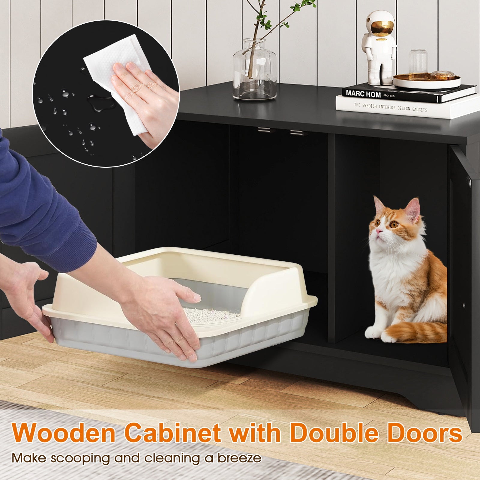 Cat Litter Box Enclosure Furniture Indoor Wooden Cat House End Side Table Nightstand