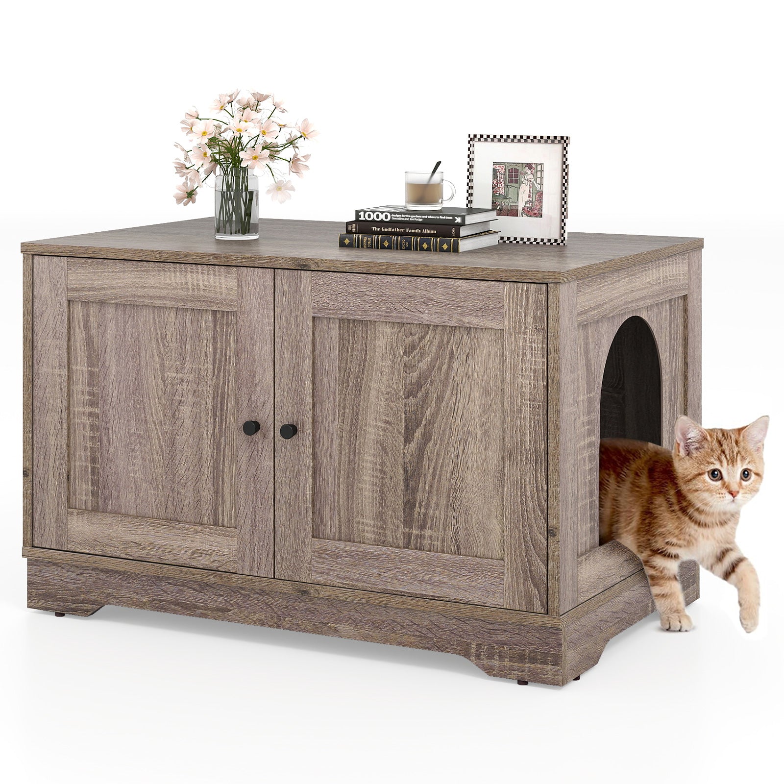 Cat Litter Box Enclosure Furniture Indoor Wooden Cat House End Side Table Nightstand