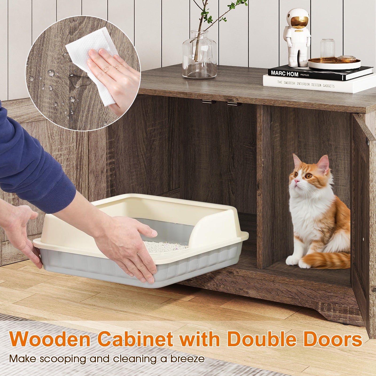 Cat Litter Box Enclosure Furniture Indoor Wooden Cat House End Side Table Nightstand