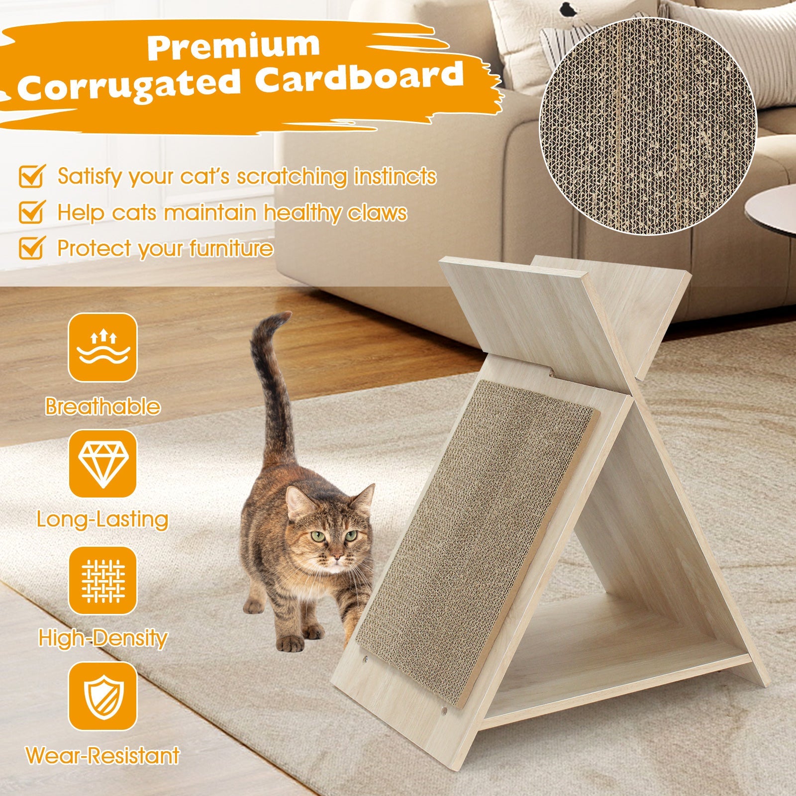 Cat Scratcher for Claw Sharpening and Furniture Protection-Natural