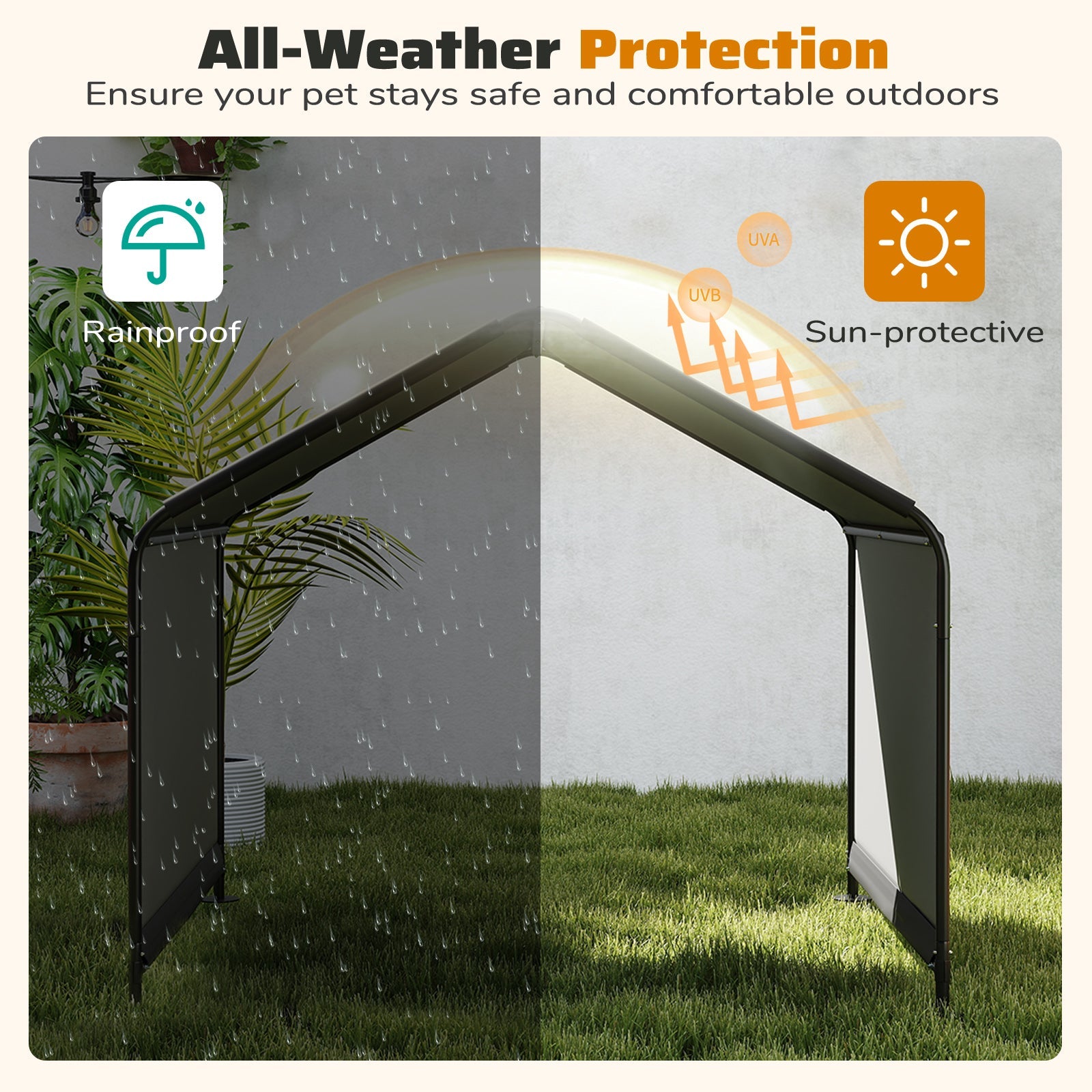 Dog Shade Shelter with Waterproof Roof for Large Medium Small Breeds-Black