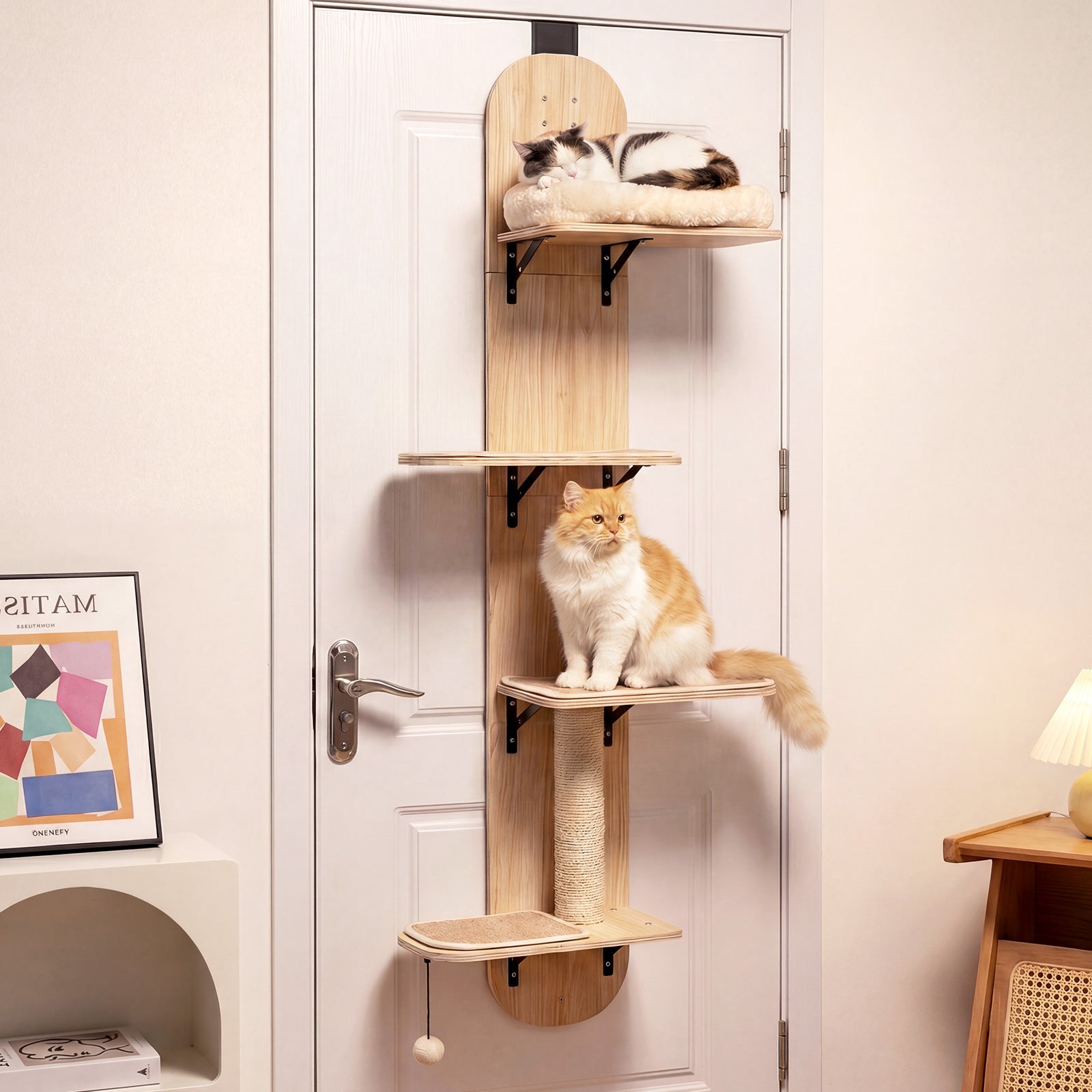 Door Hanging Cat Climber 4-level Height Adjustable with Plush Bed