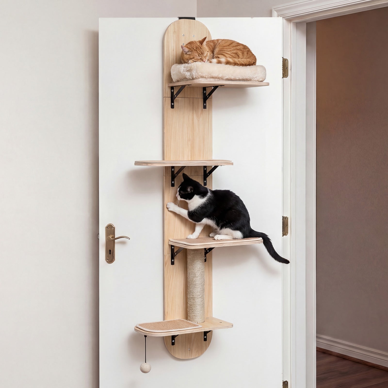 Door Hanging Cat Climber 4-level Height Adjustable with Plush Bed