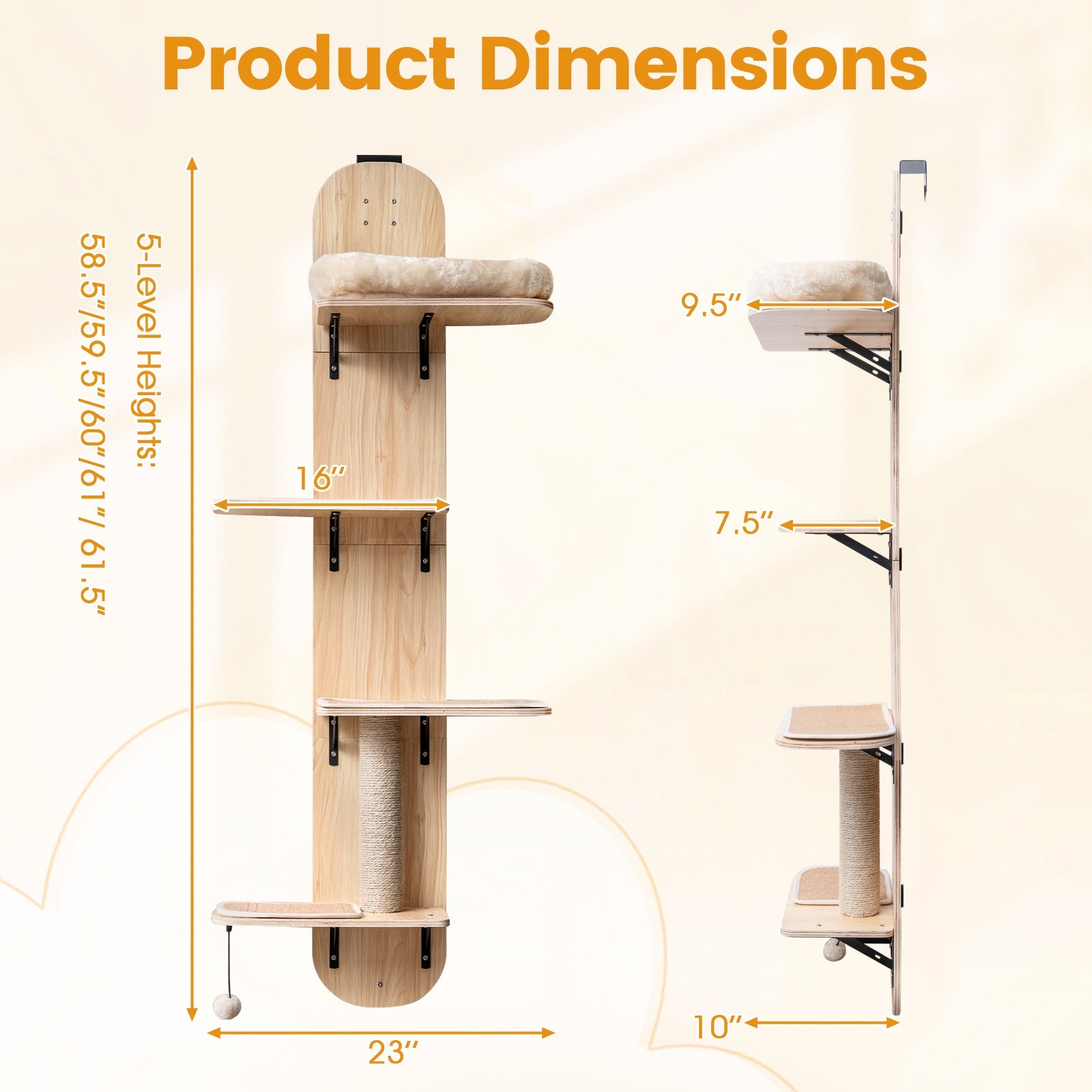 Door Hanging Cat Climber 4-level Height Adjustable with Plush Bed