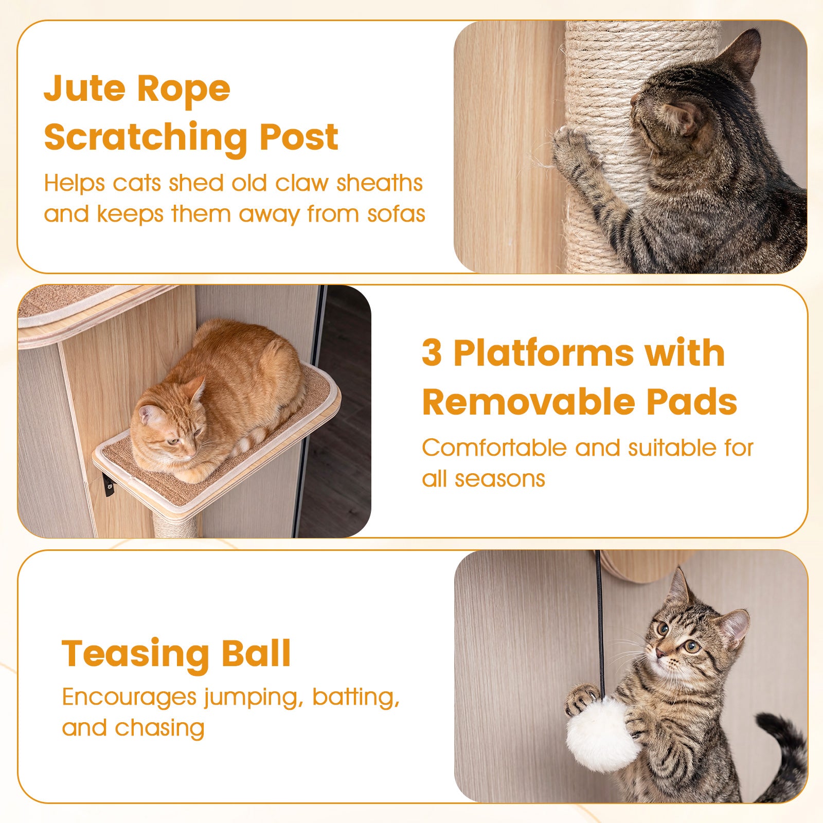 Door Hanging Cat Climber 4-level Height Adjustable with Plush Bed