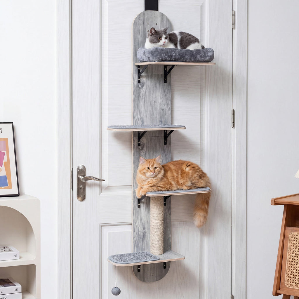 Door Hanging Cat Climber 4-level Height Adjustable with Plush Bed