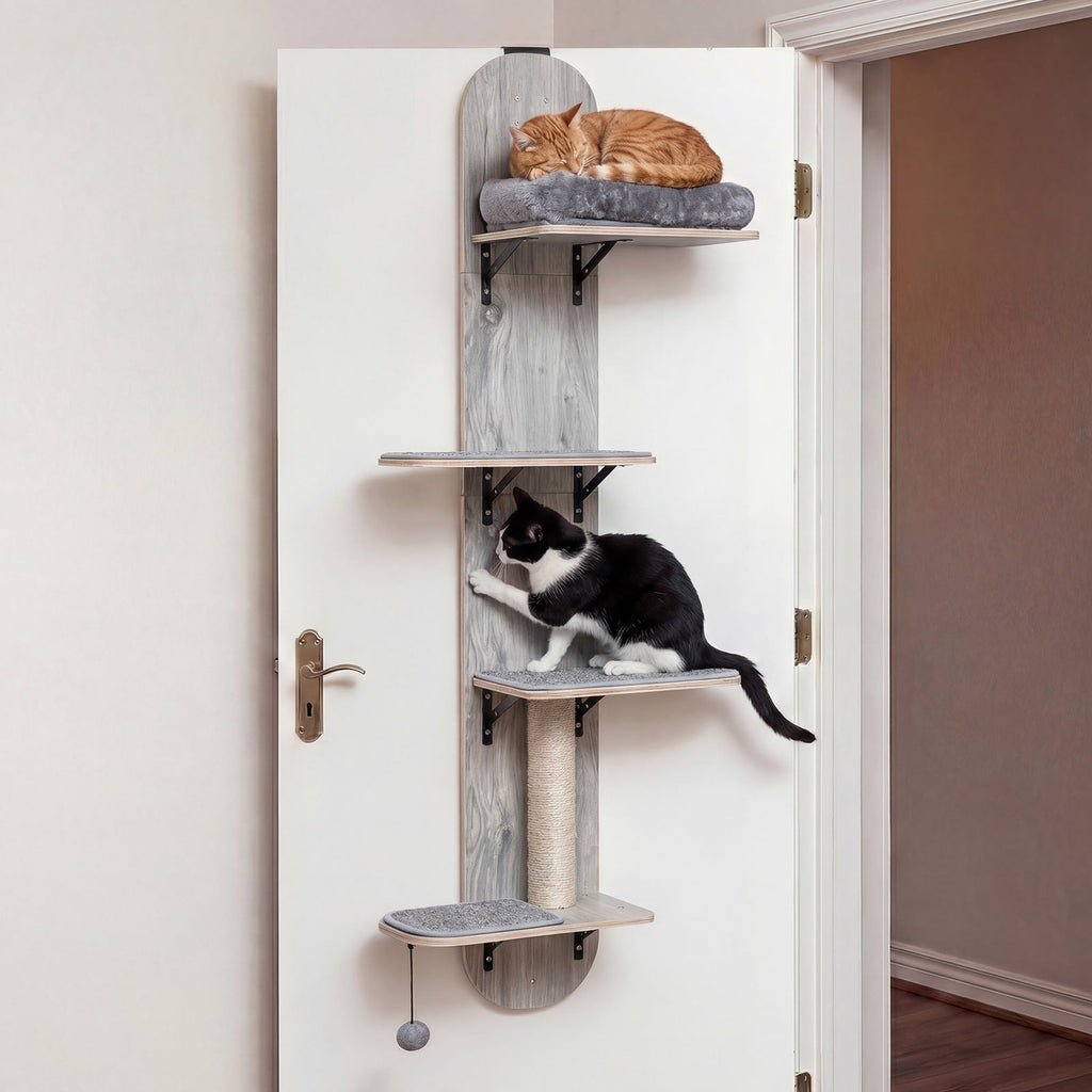 Door Hanging Cat Climber 4-level Height Adjustable with Plush Bed