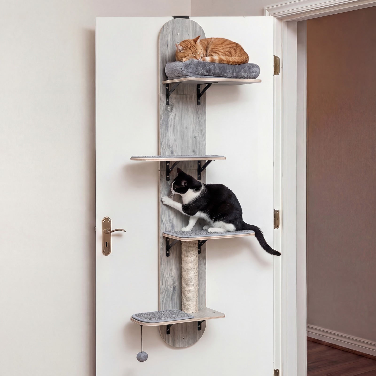Door Hanging Cat Climber 4-level Height Adjustable with Plush Bed